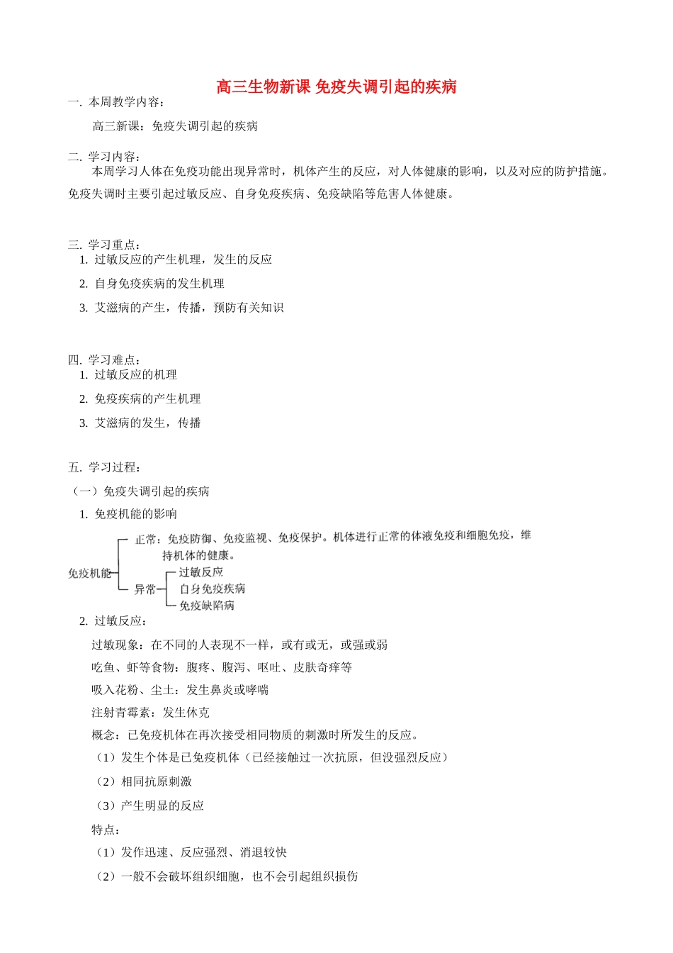 高三生物新课 免疫失调引起的疾病 人教版_第1页
