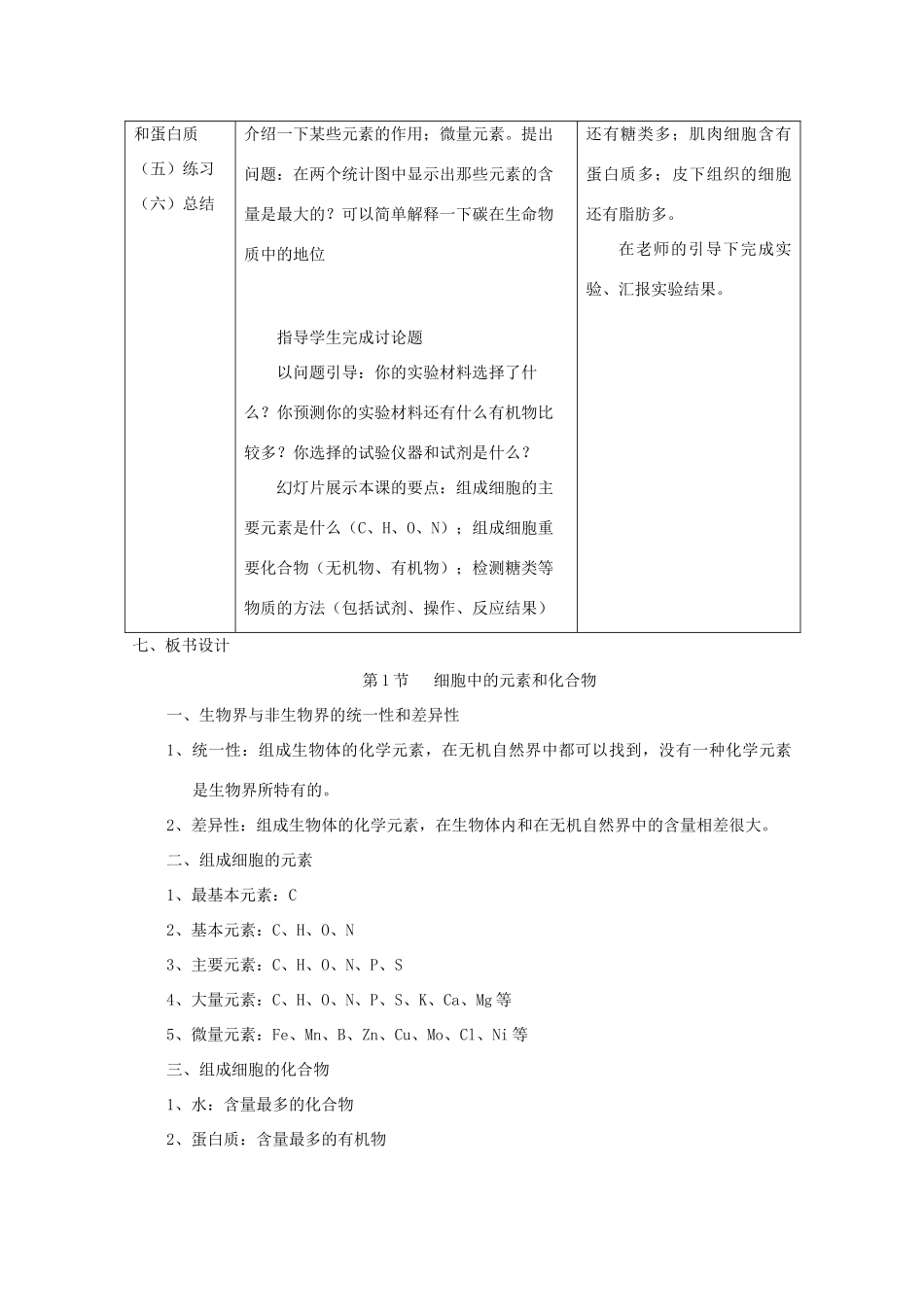 高中生物（板书设计+基础练习+变式训练） 2.1《细胞中的元素和化合物》教案 新人教版必修1_第2页