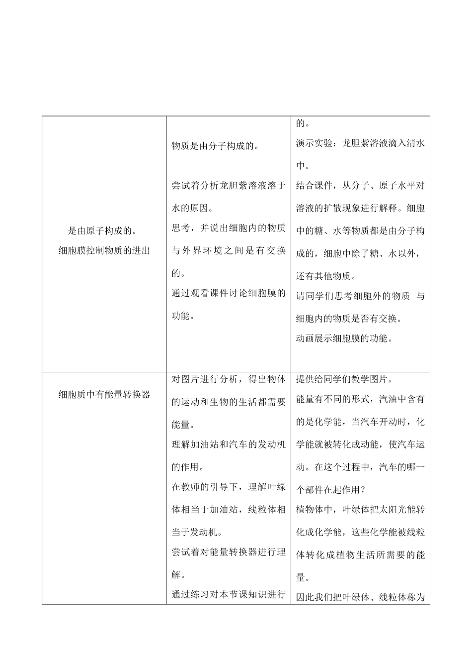 七年级生物上册 2.2.1 细胞的生活需要物质和能量教学设计 人教版_第3页