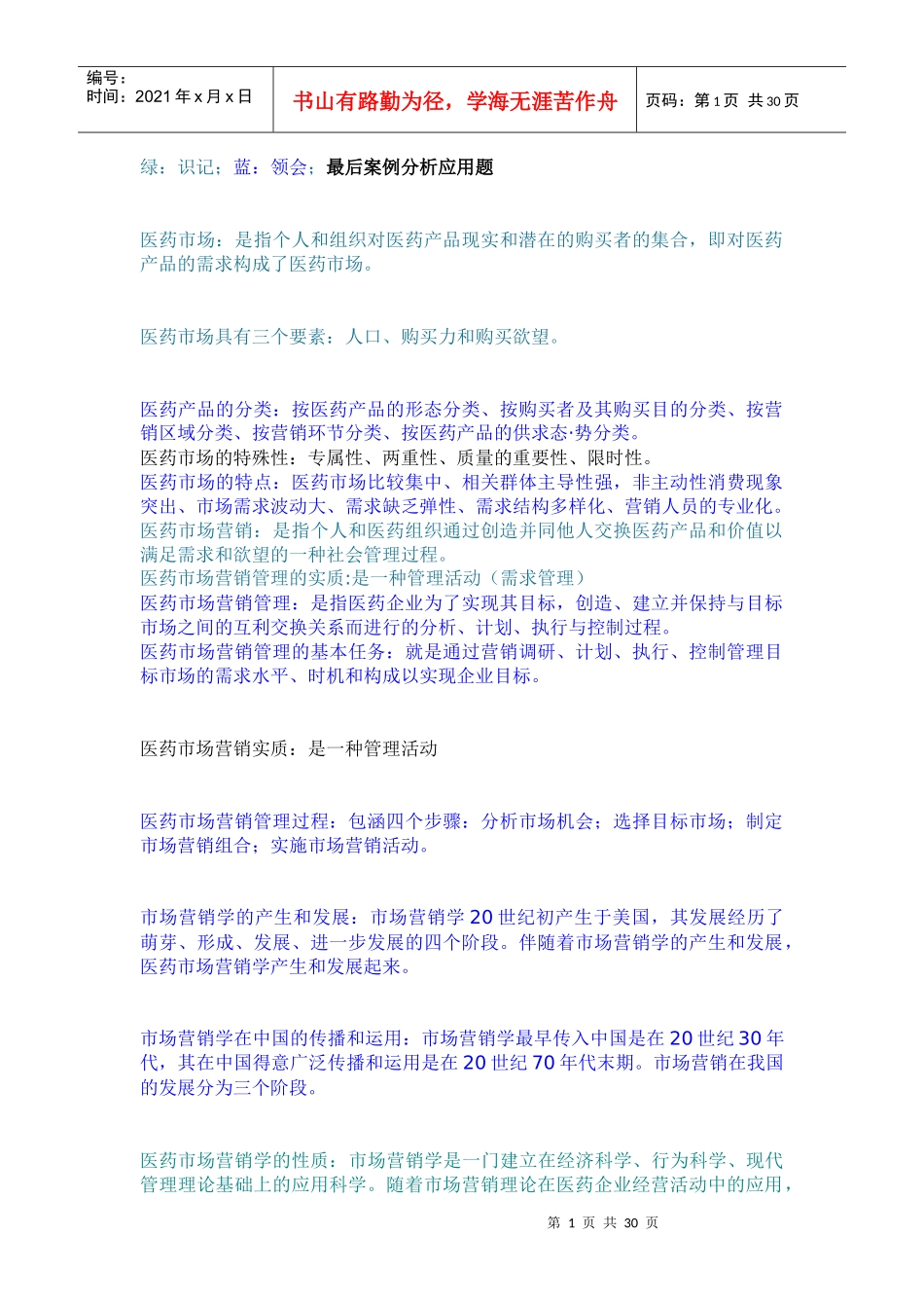 医药市场营销重点整理考纲(上海中医药大学自学考版)_第1页