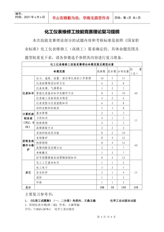 化工仪表维修工技能竞赛理论复习提纲