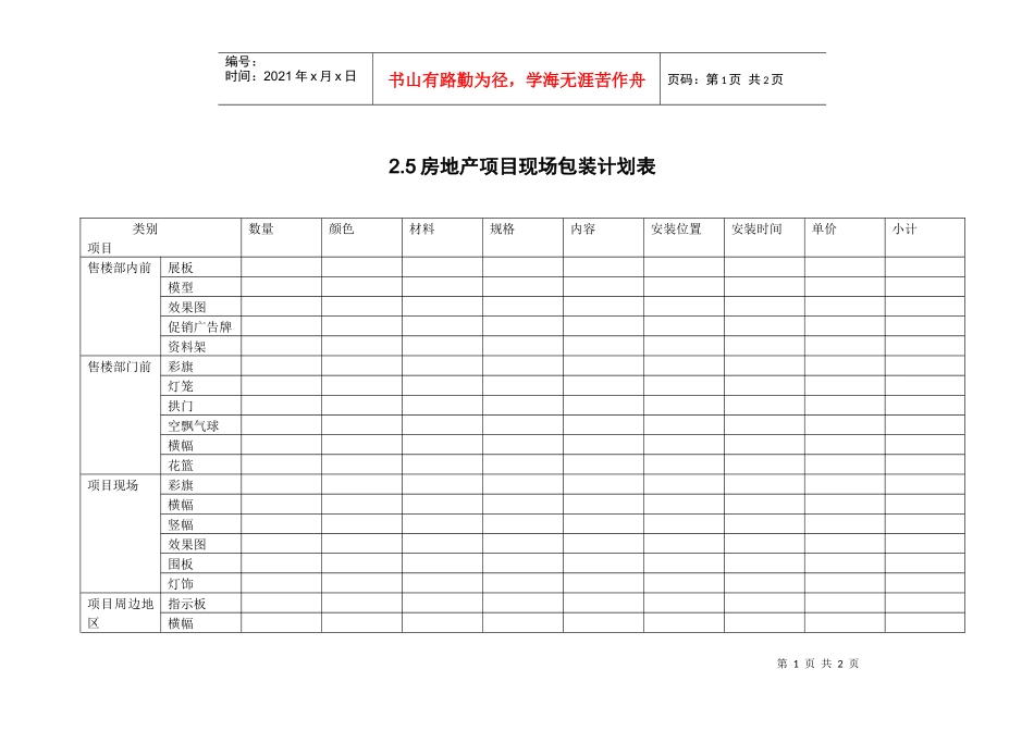 2.5房地产项目现场包装计划表_第1页