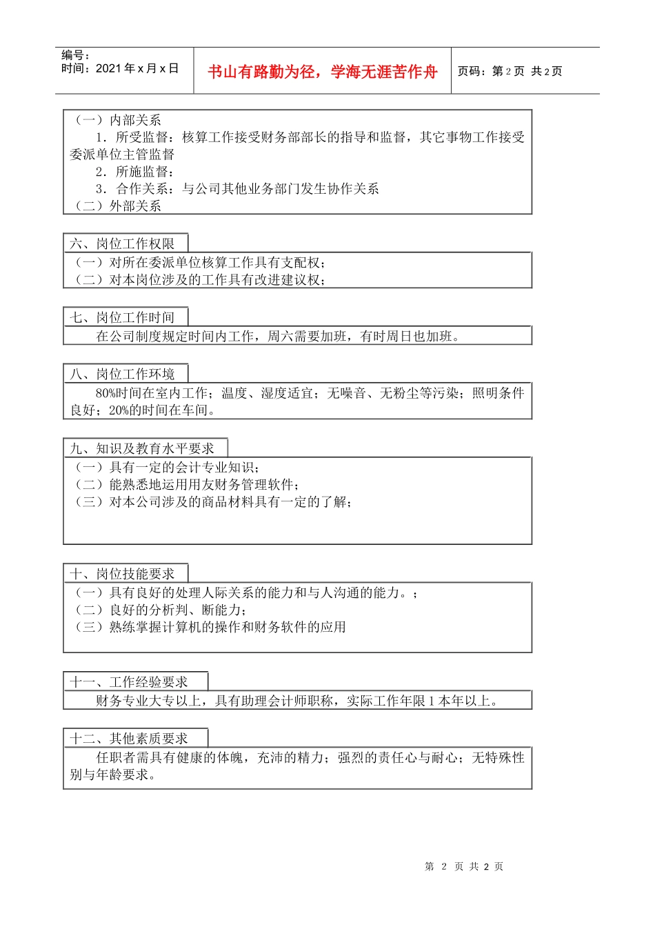 医药行业-财务部-委派核算岗位说明书-1_第2页