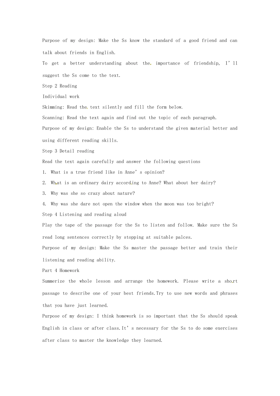 高中英语 Unit1 Friendship说课稿 新人教版必修1-新人教版高一必修1英语教案_第3页