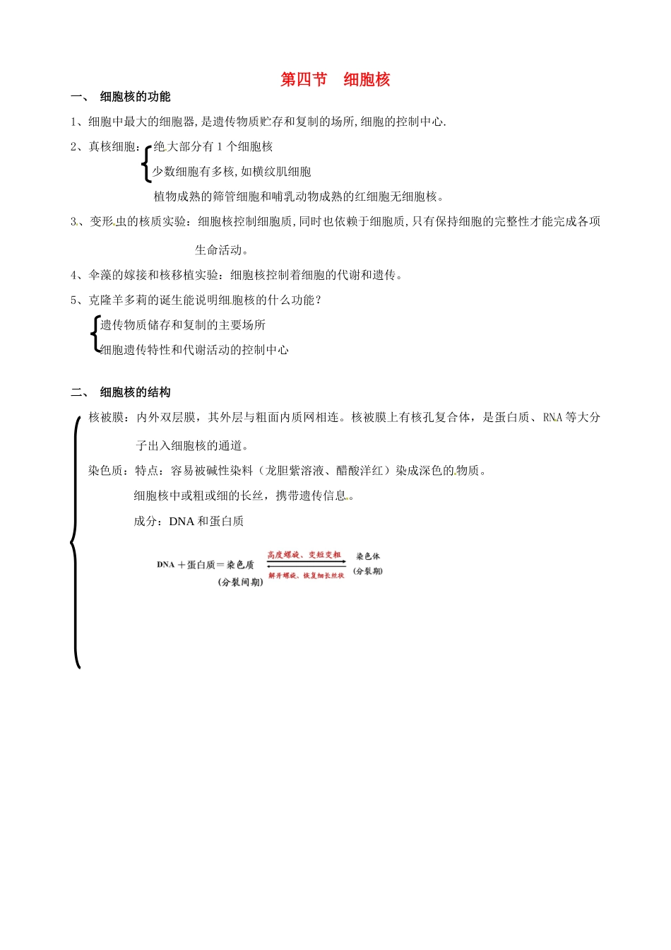 福建省建瓯二中高中生物 基础知识 第二章 细胞的结构 第四节 细胞核 新人教版必修1_第1页