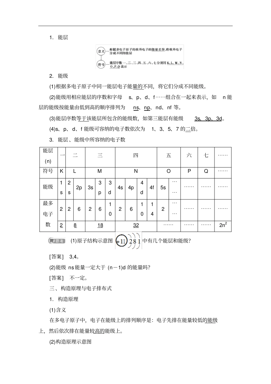 人教版高中化学选修3讲义能层与能级构造原理与电子排布式_第2页