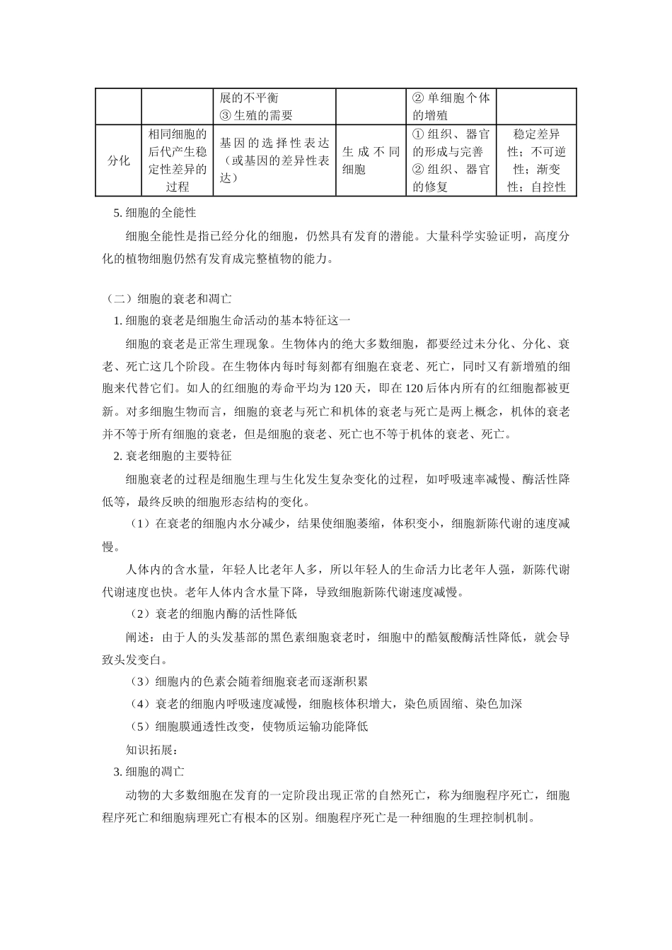 高中生物《细胞分化、衰老和凋亡》教案5 苏教版必修1_第3页