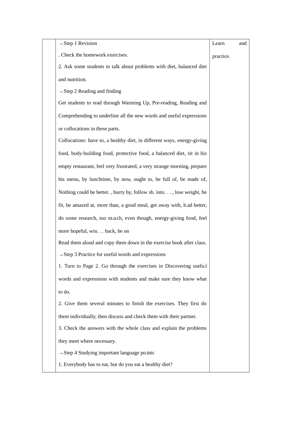 高中英语 Unit2 Healthy Eating教案2 新人教版必修3-新人教版高一必修3英语教案_第2页