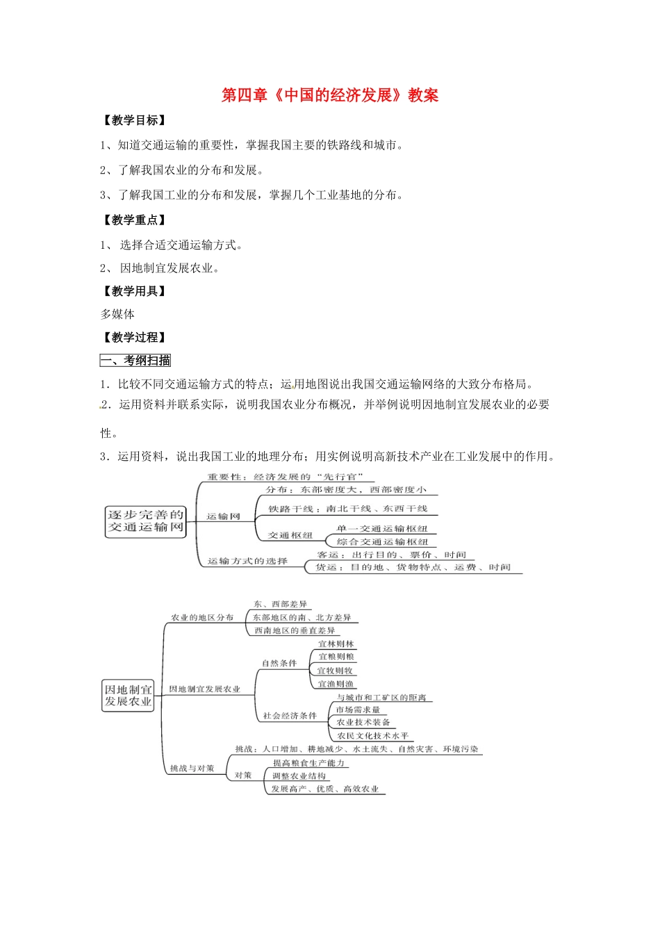 山东省临沂市凤凰岭中学八年级地理上册 第四章《中国的经济发展》教案 新人教版_第1页