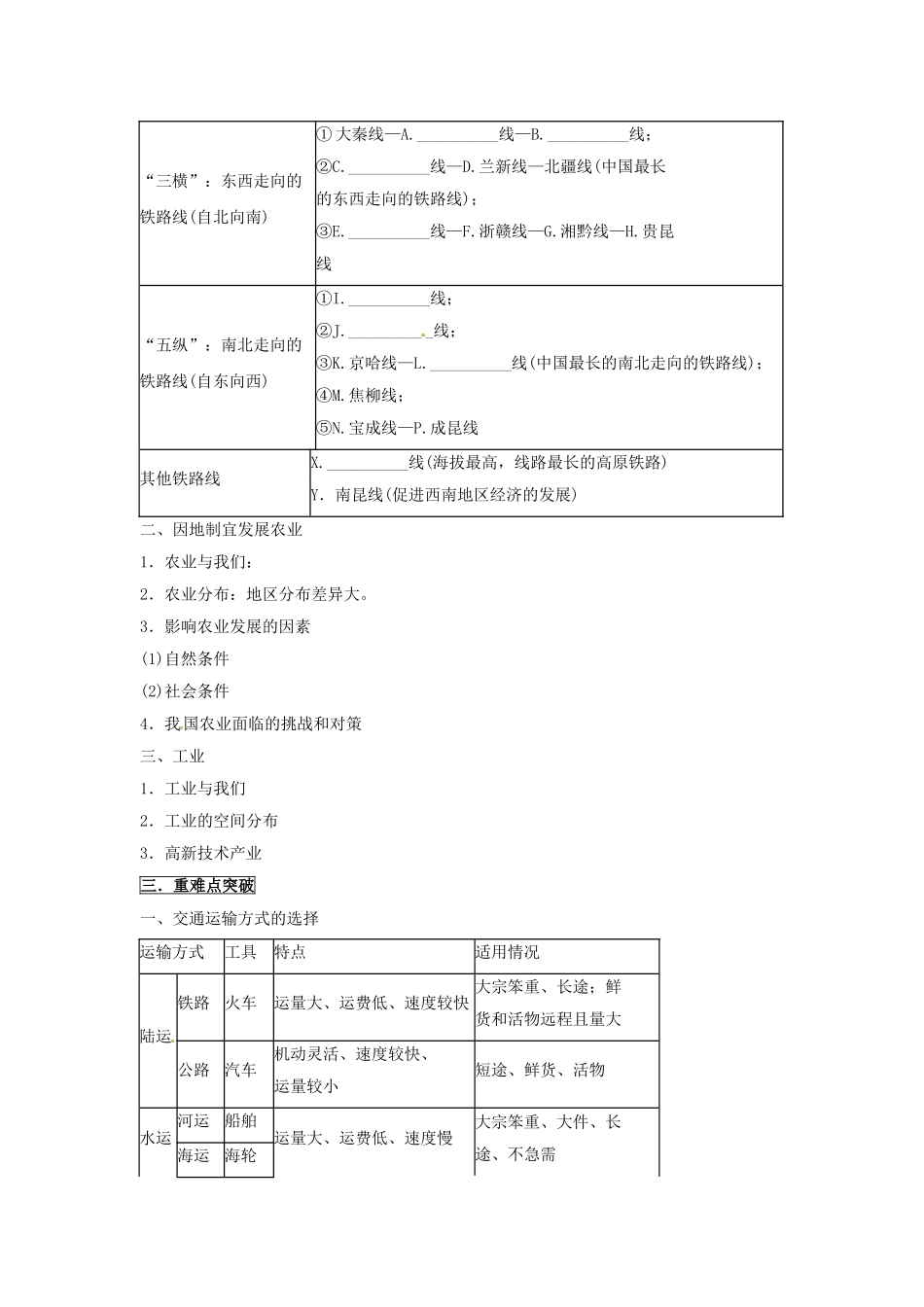 山东省临沂市凤凰岭中学八年级地理上册 第四章《中国的经济发展》教案 新人教版_第3页