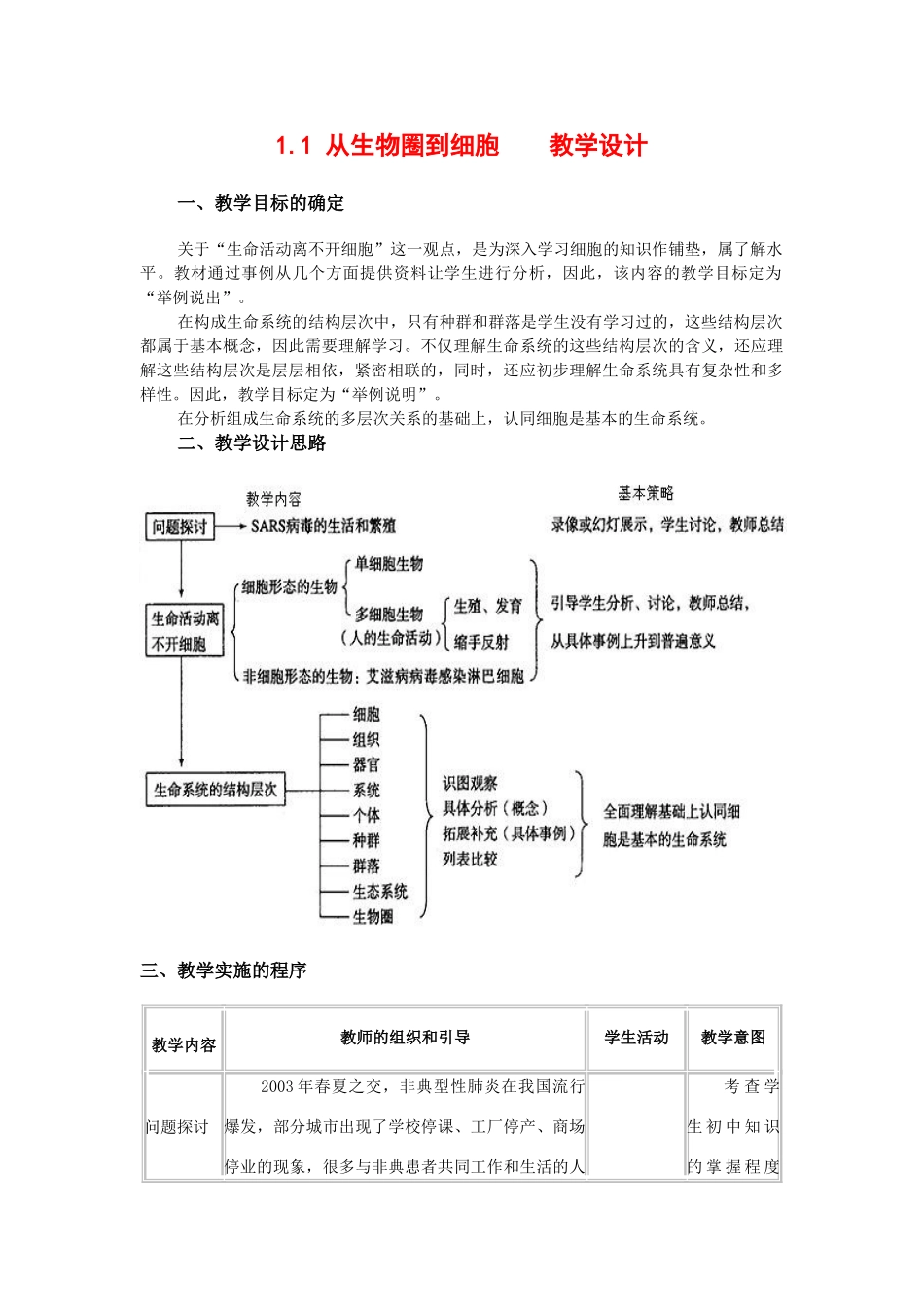 高中生物：1.1《从生物圈到细胞》教案（新人教版必修1）河北地区专用_第1页