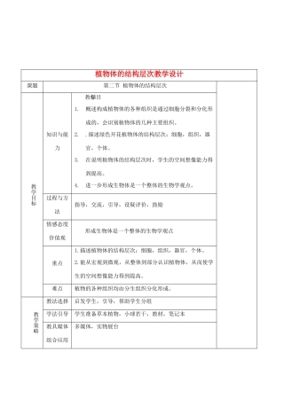 七年级生物上册 2.3.2植物体的结构层次教学设计 人教版