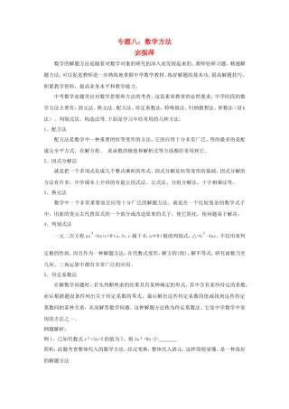 九年级数学中考专题八数学方法教案全国通用