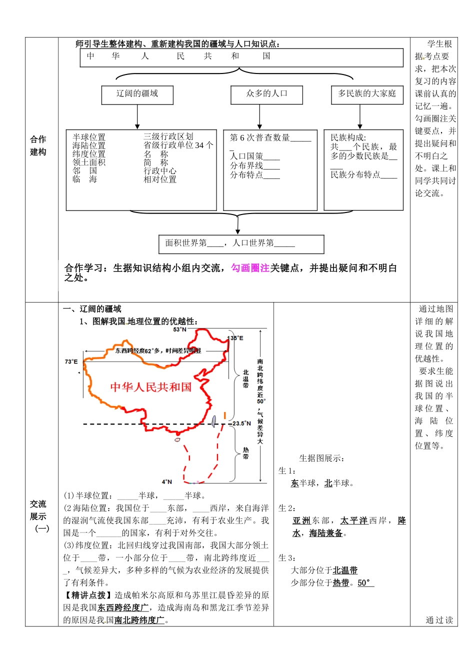 山东省滕州市大坞镇大坞中学八年级地理上册 第一章 中国的疆域与人口复习教案 （新版）商务星球版_第2页