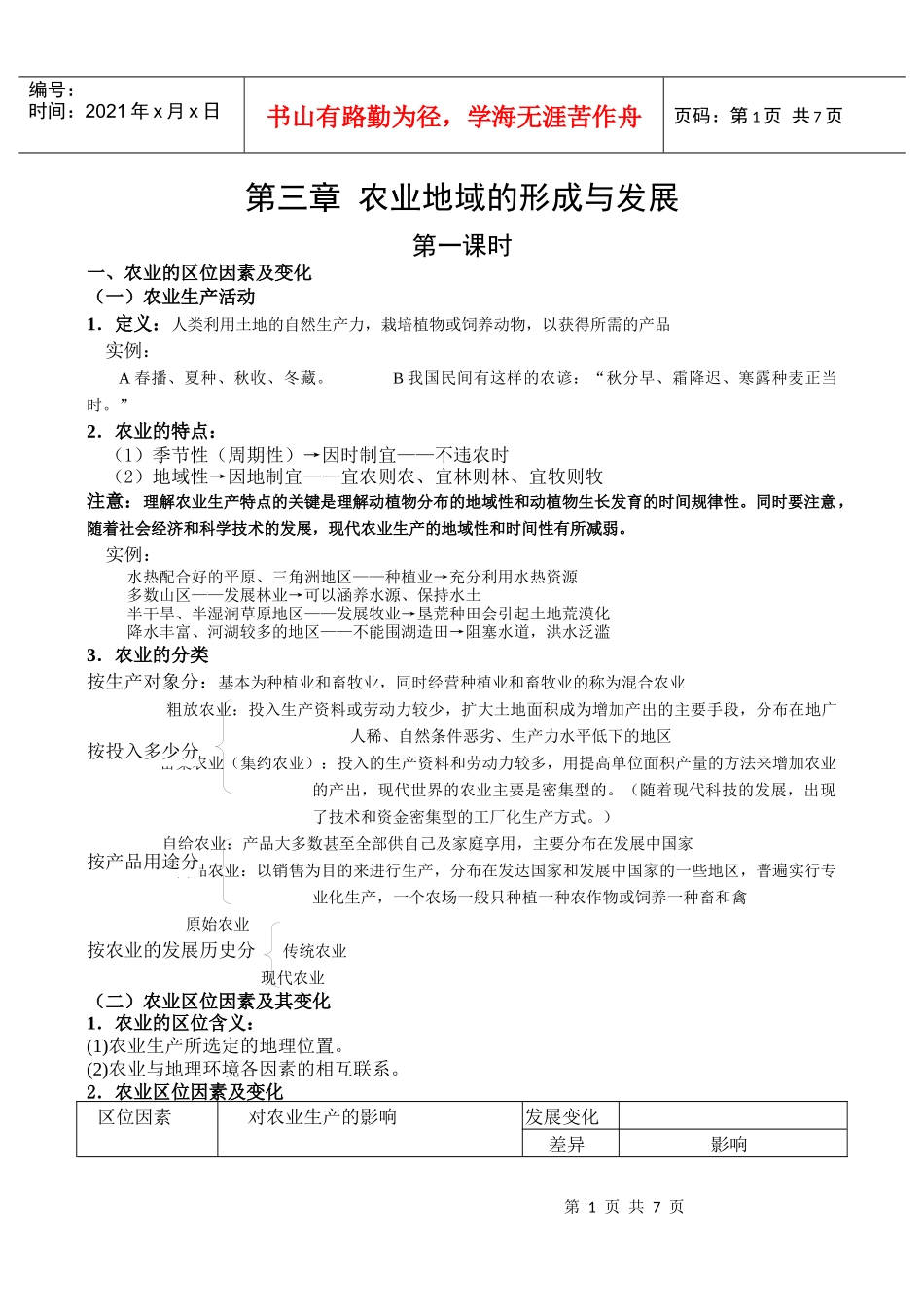 农业地域的形成与发展教案_第1页