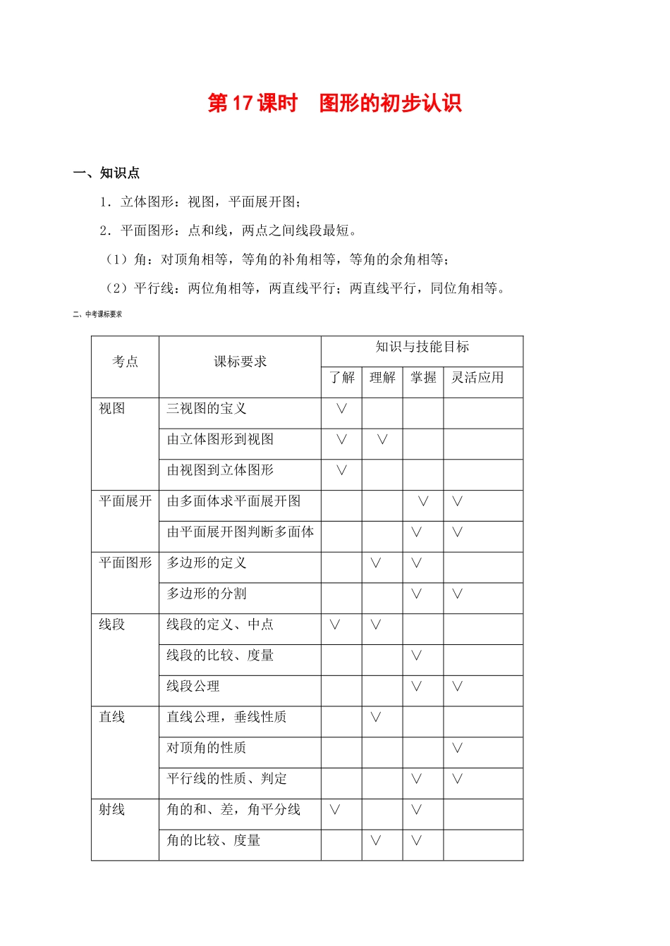 九年级数学下册第17课时图形的初步认识复习课教案人教版_第1页