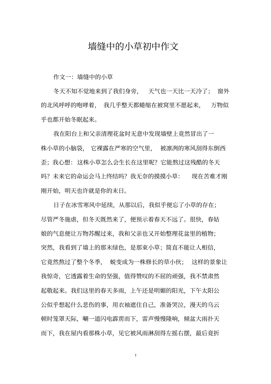 墙缝中的小草初中作文_第1页