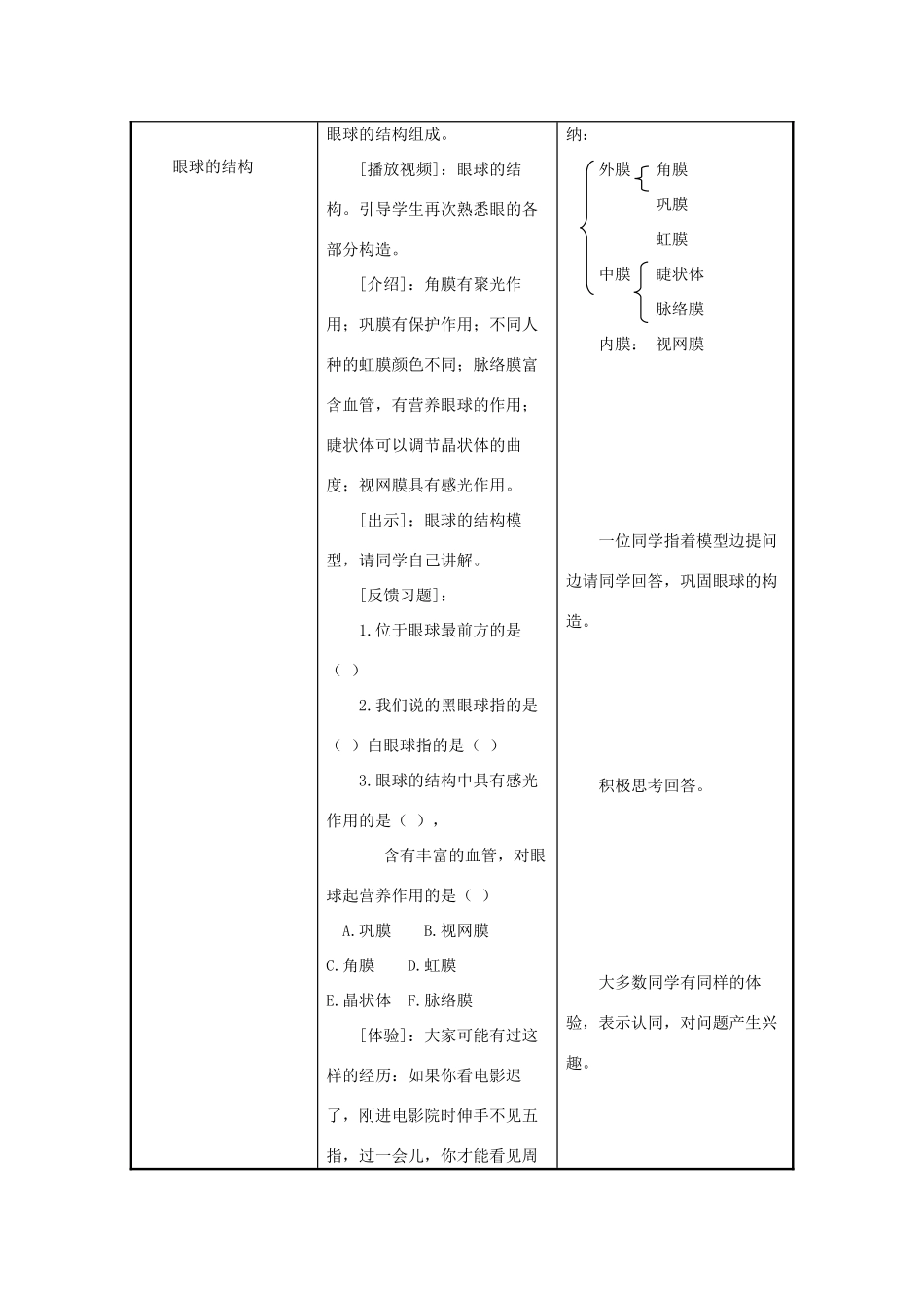 七年级生物下册 第4单元 生物圈中的人 第三节 人体感知信息名师教案2 苏教版_第2页