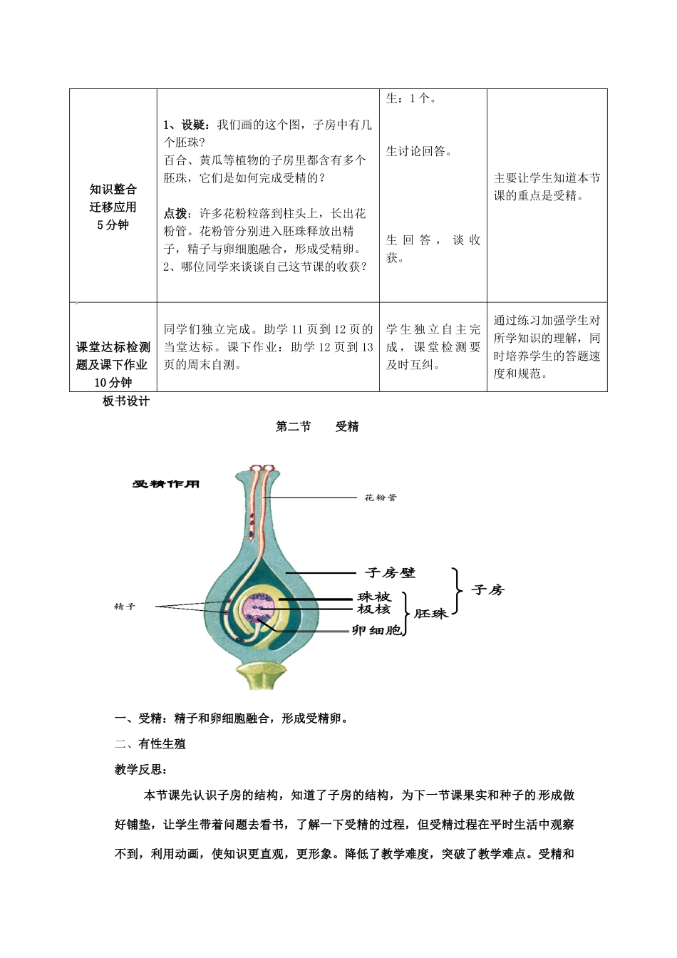 山东省枣庄市峄城区吴林街道中学八年级生物上册 4-1-2 传粉和受精（第二课时）教案 济南版_第3页
