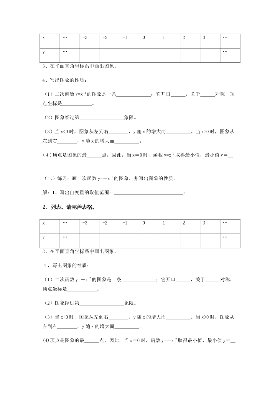 九年级数学下册 26.2.1 二次函数yax2的图象与性质教案 （新版）华东师大版-（新版）华东师大版初中九年级下册数学教案_第2页
