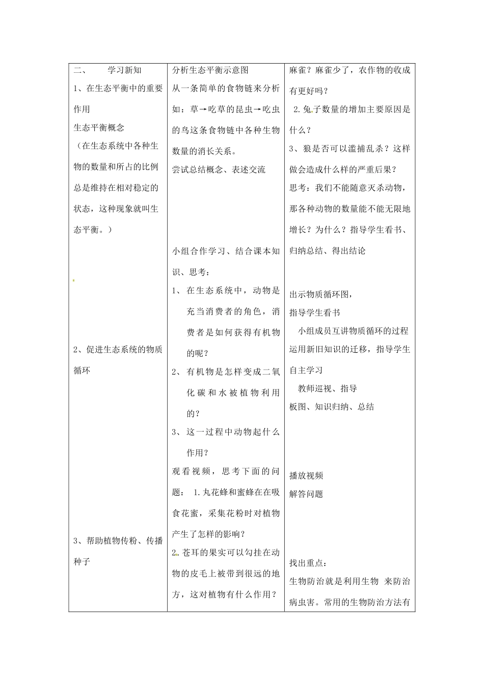 内蒙古海拉尔区第四中学八年级生物上册 第三章 第一节《动物在自然界中的作用》教案 新人教版_第2页