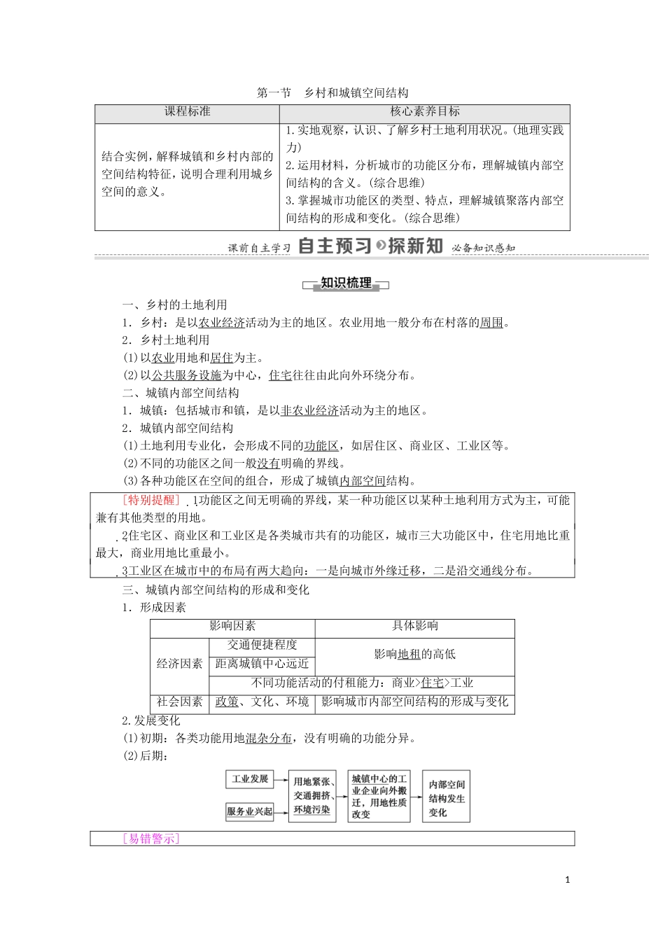 高中地理 第2章 乡村和城镇 第1节 乡村和城镇空间结构教案 新人教版必修2-新人教版高中必修2地理教案_第1页