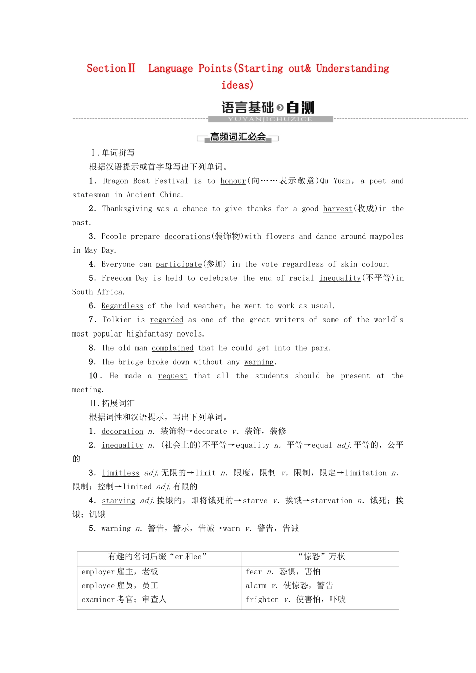 高中英语 Unit 2 Let’s celebrate Section Ⅱ Language Points Starting out  Understanding ideas教案 外研版必修第二册-外研版高一第二册英语教案_第1页