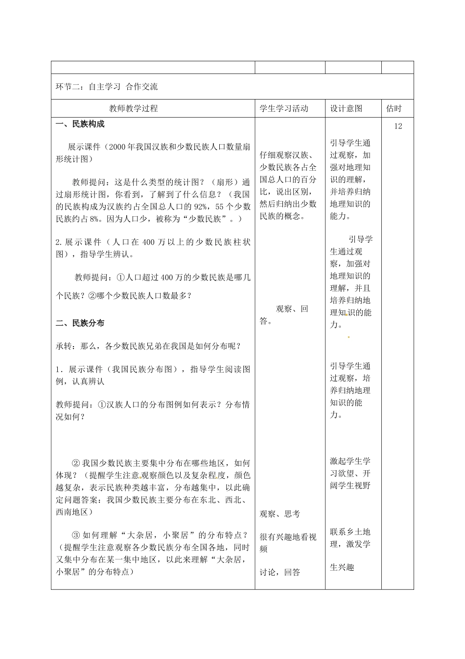 山东省临沭县第三初级中学八年级地理上册《1.3多民族的大家庭》教案_第2页
