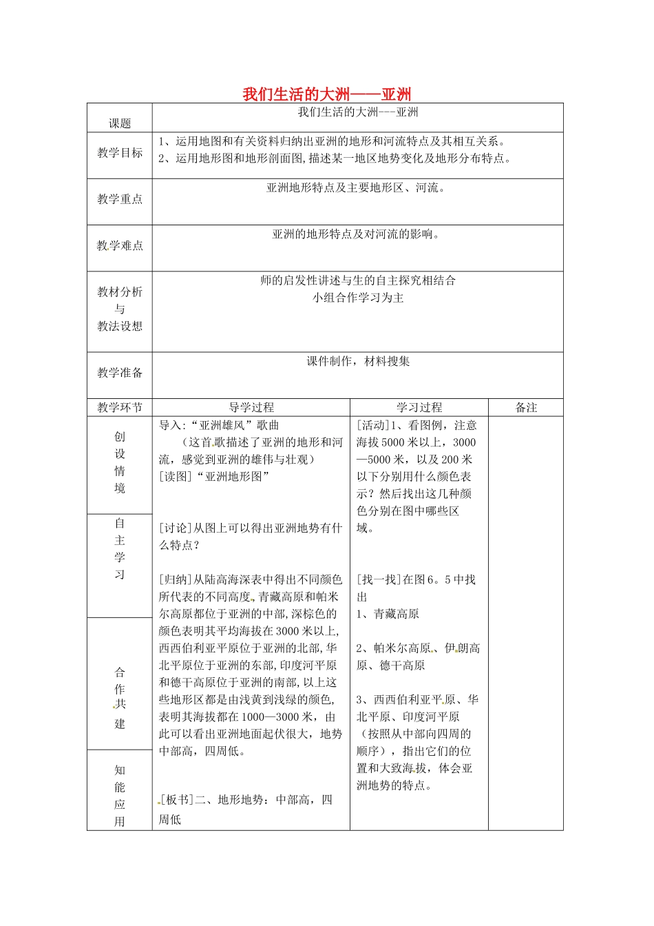 山东省临沂市蒙阴县第四中学八年级地理会考复习 我们生活的大洲——亚洲教案 新人教版_第1页