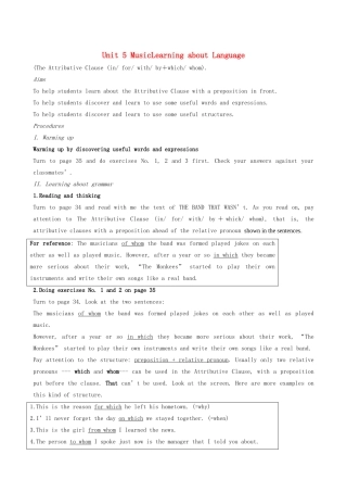 高中英语 Unit 5 Music Learning about Language教案 新人教版必修2