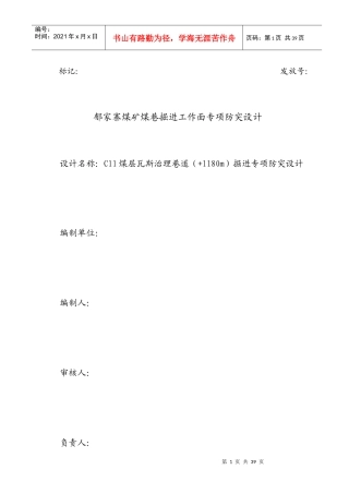 1180m11煤层瓦斯治理巷道掘进专项防突设计(区域)
