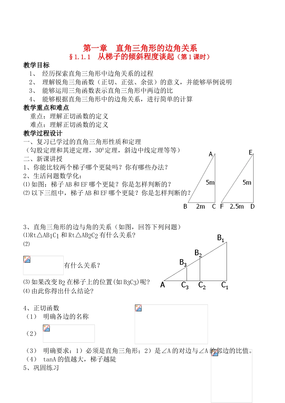 九年级数学下册 第1章 直角三角形的边角关系教案 北师大版_第1页