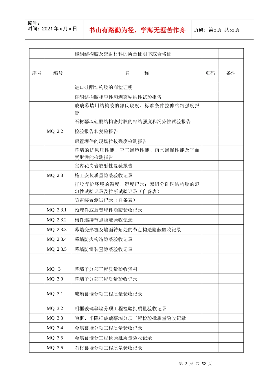 全部模板~建筑工程施工质量验收资料(MQ建筑幕墙部分)_第2页