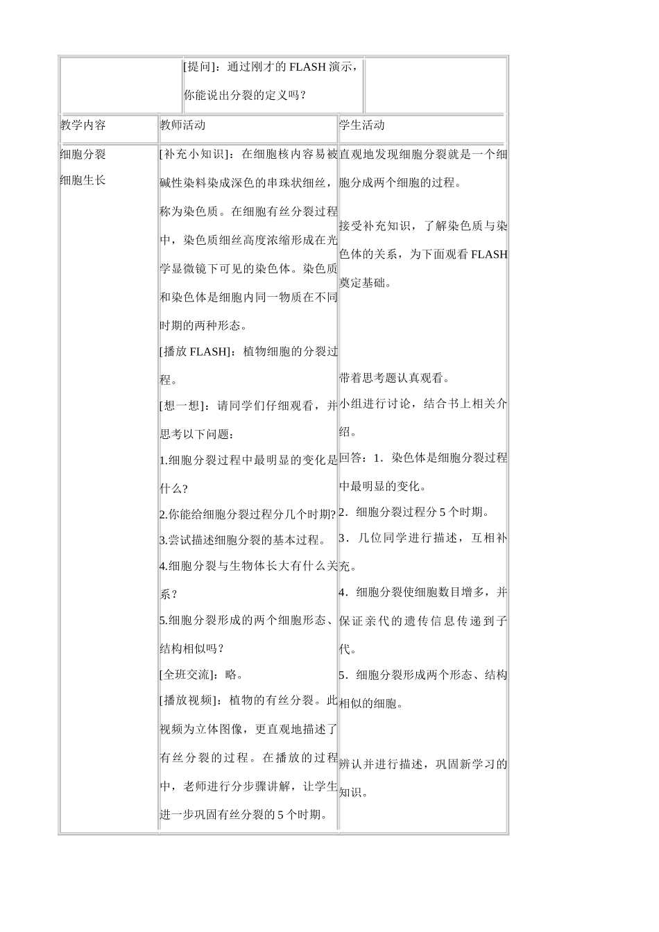 七年级生物上册 4-1细胞的分裂和分化教案苏教版_第2页