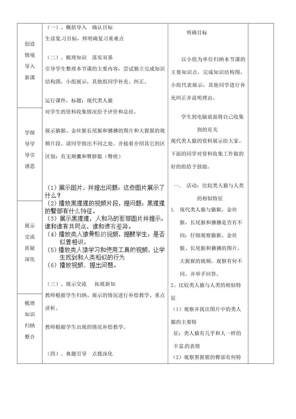山东省临沂市蒙阴县第四中学七年级生物下册 第四单元 第一章 人的由来复习教案 （新版）新人教版_第2页