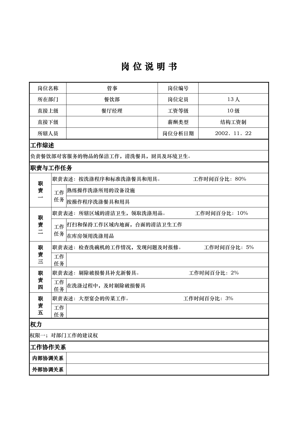 x国际大酒店餐饮部岗位说明书-管事(doc)_第1页