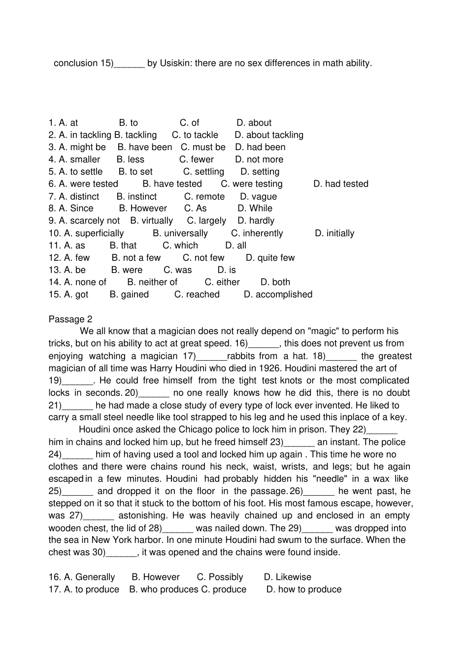 (完整版)英语专业四级完形填空汇总练习题附答案)_第2页