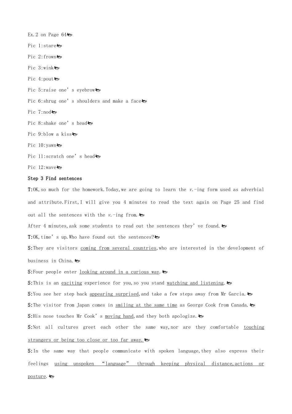 高中英语 Unit4 Body languange Period 2 Learning about Languageg优秀教案 新人教版必修4_第3页