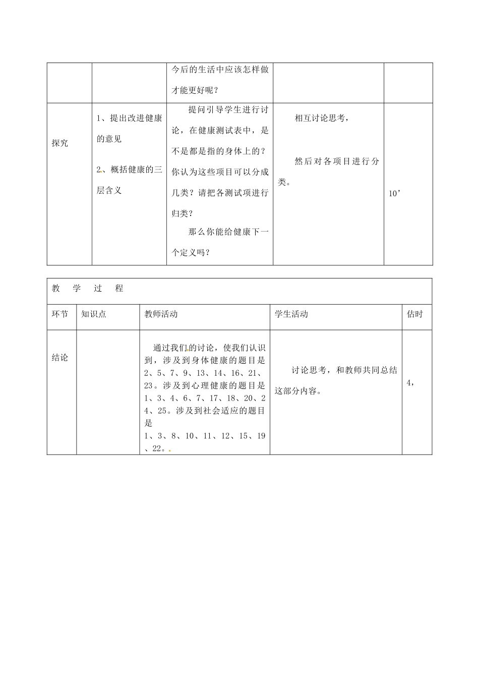 山东省临沭县第三初级中学八年级生物下册《8-3-1评价自己的健康状况》教案 新人教版_第3页