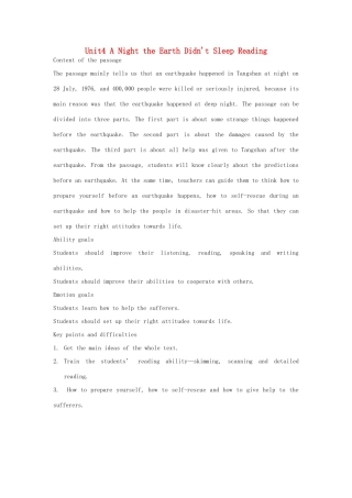 高中英语 Unit4 A Night the Earth Didn't Sleep Reading教案2 新人教版必修1-新人教版高一必修1英语教案
