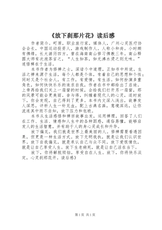 《放下刹那片花》读后感 