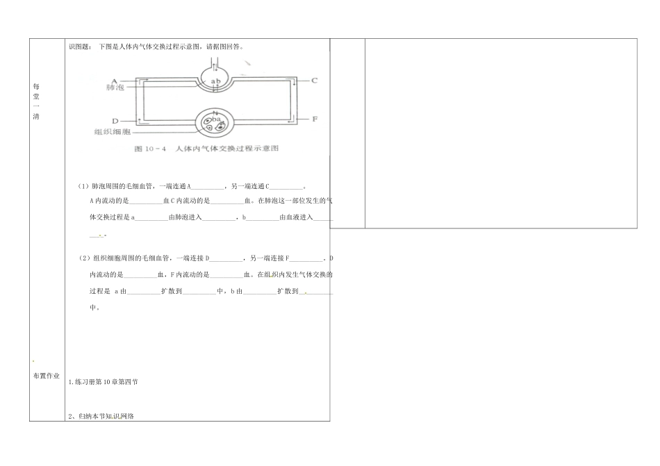 辽宁省抚顺市第二十六中学七年级生物下册《第10章 第四节 人体内的气体交换》教学案 新人教版_第2页