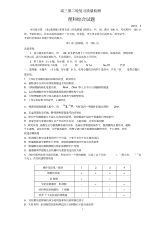 山东省泰安市2019届高三二模理科综合试题及答案
