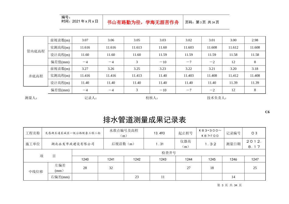 C6排水管道测量成果记录表_第3页