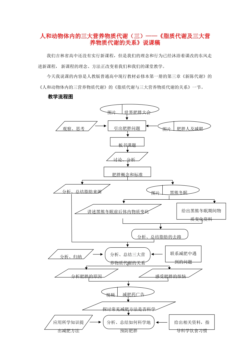 高中生物 《脂质代谢及三大营养物质代谢的关系》说课稿_第1页