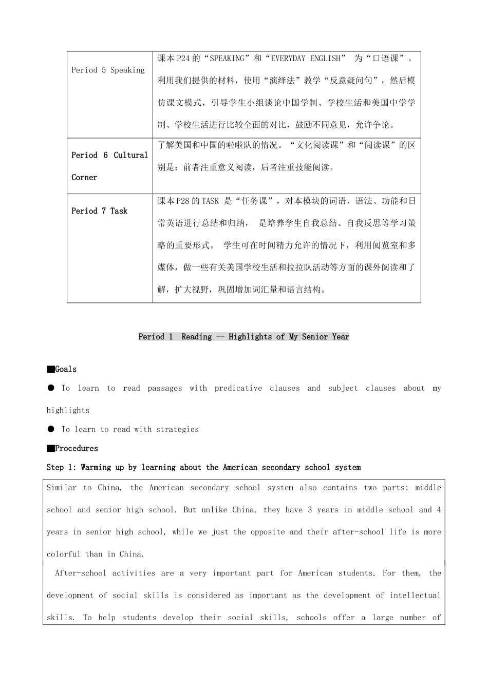 高中英语 Module 2 Highlights of mey senior Year-Period 1教案 外研版选修7_第2页