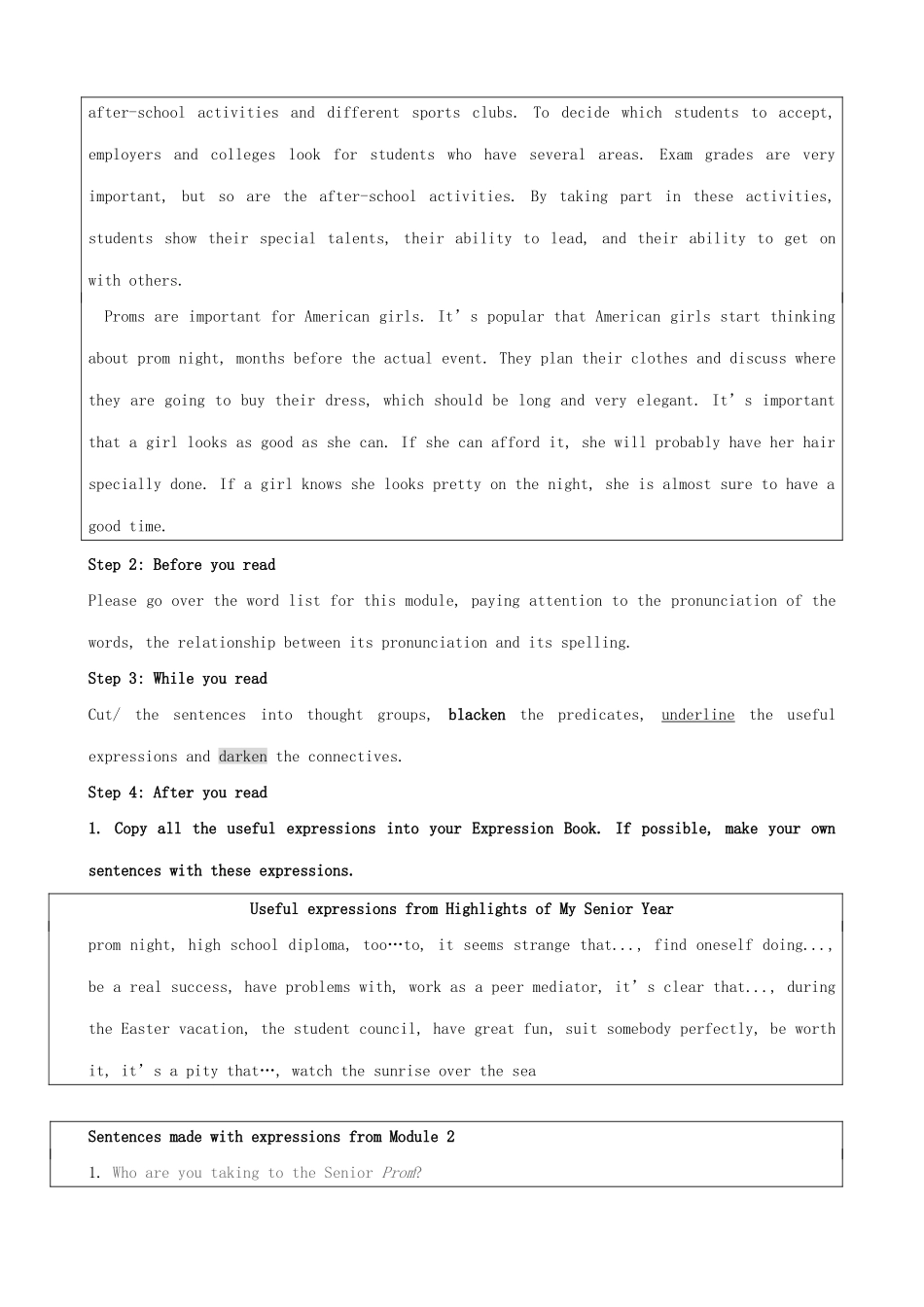 高中英语 Module 2 Highlights of mey senior Year-Period 1教案 外研版选修7_第3页
