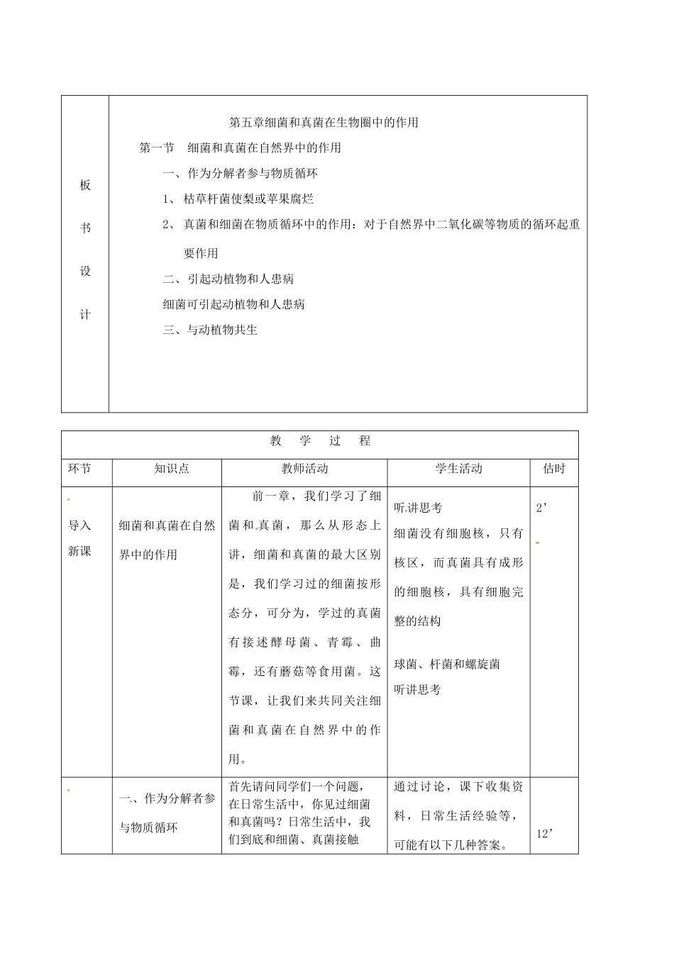 山东省临沭县第三初级中学八年级生物上册《细菌真菌在自界的作用》教案 人教新课标版_第2页