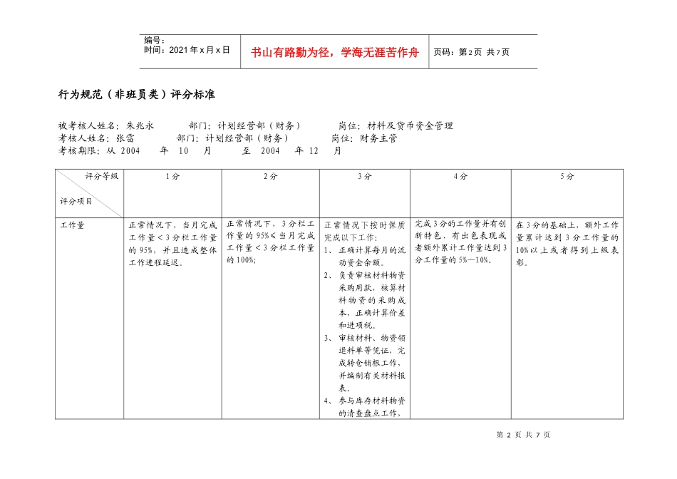 上海市电力公司市区供电公司材料及货币资金管理行为规范考评表_第2页