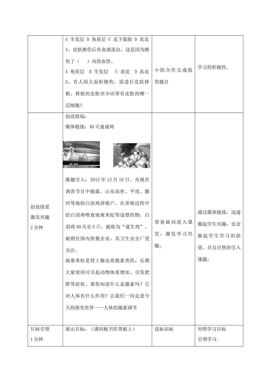 山东省滕州市大坞镇大坞中学七年级生物下册 第3单元 第5章 第1节《人体的激素调节》教案 济南版_第2页